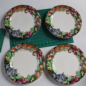 Vitromaster Rain Forest Sue Zipkin Dinner Plates Set of 4 Tropical Zebra Leopard